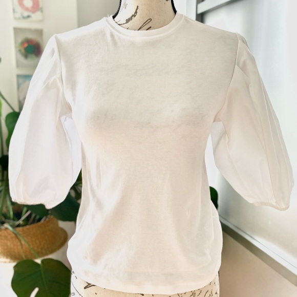 H & M flared sleeves Cotton White T-shirt size XS/S - Picture 2 of 4